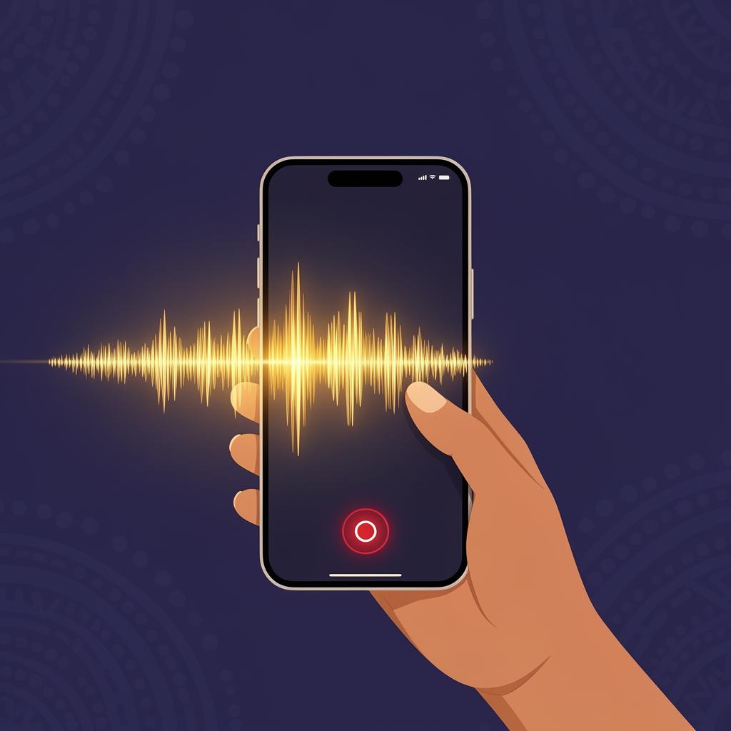 Phone recording a voice note with glowing waveform